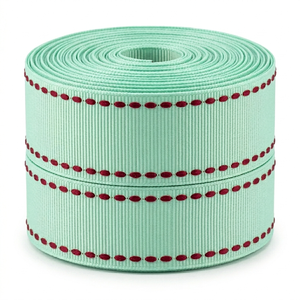 OEM Custom 25mm Mint Green Red Edge Stitch Grosgrain <b>Ribbon</b> for Baby Shower Gift Packaging Hair Bows Sewing Export Supplier - Product Image 2