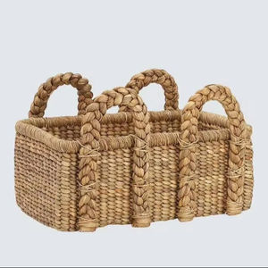 <b>Stackable</b> Handcrafted Hand Woven Eco-Friendly Water Hyacinth Iron Frame Storage Trays Modern Organizer Kitchen Living Room - Product Image 1