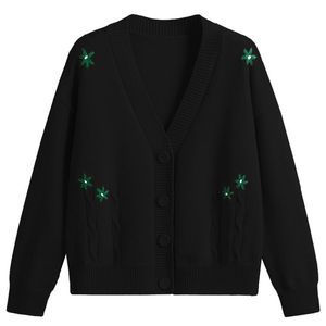 Cardigan tricoté pour homme avec broderie florale, manches longues, pull décontracté d'automne, épaisseur standard, style bohème décontracté, idéal comme couvre-maillot de bain. - Product Image 1