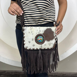 Bolso de Hombro de Cuero Vacuno con Flecos de Pelo Estilo Vintage Occidental, Nuevo y Popular - Product Image 4