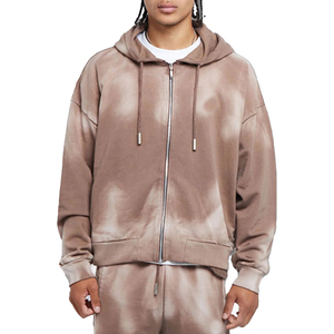Men's Tie Dye Hooded Tracksuit Set Full Length Zipper Casual Loose Fit Autumn Cotton Gradient Color Pants With Side Pockets - Product Image 5