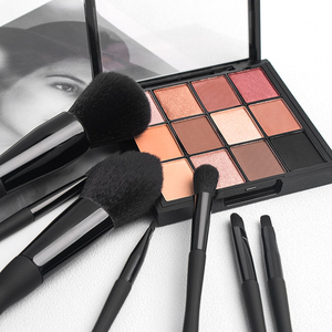 Juego de 10 brochas de maquillaje negras, brochas sintéticas profesionales para base y sombra de ojos con estuche de viaje - Product Image 4
