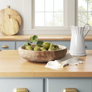 Bol décoratif en bois fait main, finition naturelle, base sculptée, style campagnard, pour servir des fruits, artisanat en bois non traité - Product Image 2