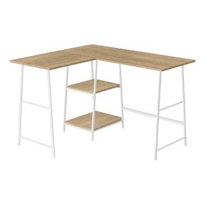 Escritorio de Computadora Esquinero Contemporáneo de 48 Pulgadas para Oficina en Casa, con Almacenamiento, Laminado Natural, Blanco, Metálico, para Laptop - Product Image 2