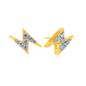 Pendientes de Diamantes Thunder Elle con Diseño de Rayo, Chapados en Oro de 22k, Corte Brillante Redondo, Unisex, para Uso Diario - Product Image 2