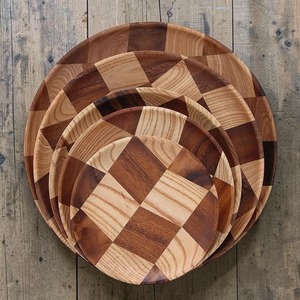 Geometric Shape Design Round Wooden Plate <b>Set</b> For Dinner <b>Serving</b> Guest Snacks <b>Serving</b> Elegant Tableware And Home Use - Product Image 3