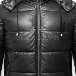 Custom Men's Fashion Calf Skin Leather Bomber leather Jacket Waterproof Streetwear Black Finished Processing Jackets For Sale - Product Image 3