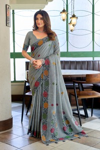 Sari Tradicional de Algodón con Estampado Floral para Mujer, Estilo Informal de India y Pakistán, Largo hasta el Suelo, Corte Regular, Sin Arrugas - Product Image 1