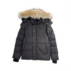 Veste d'hiver décontractée pour homme, en duvet noir, avec capuche en fourrure, coupe-vent, coupe régulière, coque en polyester épaisse - Product Image 1
