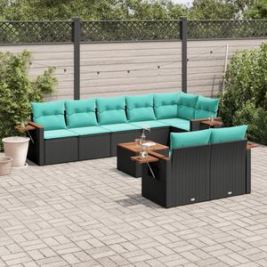 Set di divani da giardino in polyrattan nero da 9 pezzi con cuscini, eleganti mobili da esterno - Product Image 1