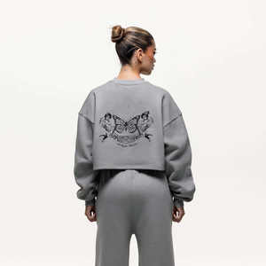 Conjunto Deportivo Gris de Dos Piezas para Mujer, Sudadera y Pantalones Deportivos con Hombros Caídos, Estilo Urbano y Deportivo, Precio de Fábrica - Product Image 2