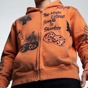 Sudadera con Capucha y Cremallera para Hombre, Color Naranja, con Logotipo Personalizado, de Alta Calidad, con Estampado Gráfico, Informal, de Forro Polar, para Otoño - Product Image 5