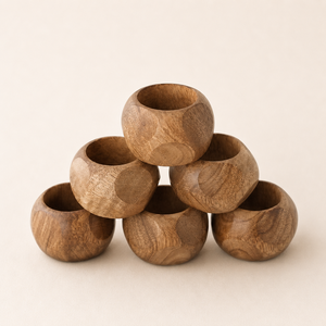 Ensemble d'anneaux de serviette en bois faits à la main, porte-serviettes en bois d'acacia écologique pour la décoration de table de mariage, d'hôtel et d'événements - Product Image 1