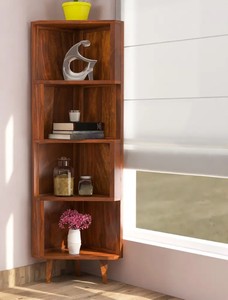 Mueble esquinero de madera maciza india con patas |   Estante para Libros Triangular que Ahorra Espacio |   Decoración Minimalista para el Hogar - Product Image 4
