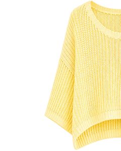 Suéter corto de punto amarillo personalizado para mujer, holgado, con diseño calado, estilo casual, manga ancha, top acanalado a la moda - Product Image 3