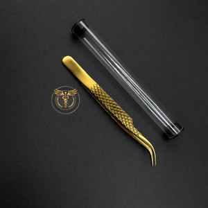 Pince à épiler professionnelle en acier inoxydable pour extensions de cils, courbée, avec tube de rangement transparent en plastique, précision garantie - Product Image 1