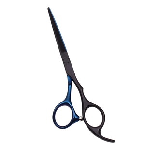 Tijeras Profesionales para Cabello de Acero Inoxidable con Punta Afilada para Diestros, Mango Largo de Cerámica, Duraderas, 28 Dientes, Acabado Negro y Azul - Product Image 1
