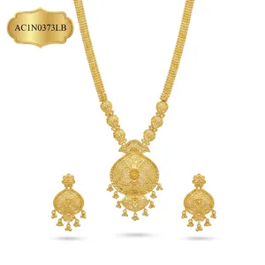 Dubai Style 24k Gold Plated Flower Necklace and Earrings Set for Women Wedding Jewelry Tassel Pendant Bead <b>Chain</b> AC1N0373LB - Product Image 2