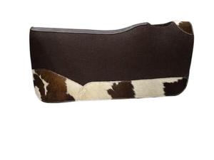 Brown Cowhide Leather Trimmed Patchwork Saddle Pad Woolen Filling Fleece Lining GN EXPORT Western <b>Equestrian</b> Style for Riding - Product Image 1