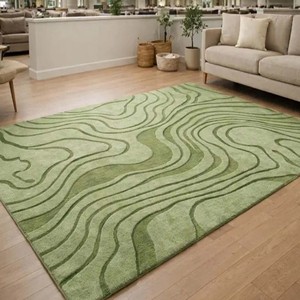 Modern Green Abstract Area Rug Wave Pattern Hand Tufted Carpet Large Living Room Bedroom Soft Decorative <b>Floor</b> Home Decor Rug - Product Image 1