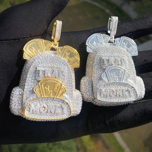 Colgante de Bolsa de Dinero con Incrustaciones de Diamantes Moissanite, Acabado en Oro y Plata, Joyería Hip Hop - Product Image 1