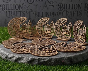 Adornos Colgantes de Madera con Corte Láser de Luna Creciente y Mezquita para Decoración de Ramadán y Eid, Venta al Por Mayor - Product Image 4