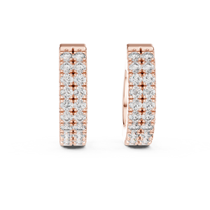 Pendientes de Aro de Oro Rosa de 14K con Diamantes, Doble Hilera, Redondos, Brillantes, Estilo Pavé, Lujosos - Product Image 4