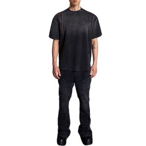 เสื้อยืดผู้ชายสไตล์ Acid Wash ผ้าฝ้ายฟอก ดีไซน์ตะเข็บขาดๆ แนวสตรีทแวร์ลำลอง รับสกรีนโลโก้ - Product Image 3