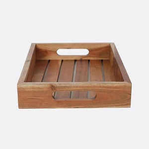 Solid <b>Wood</b> Serving Tray with Handles Rectangular <b>Rustic</b> Wooden Food Serving Tray for Home & Hotel - Product Image 1