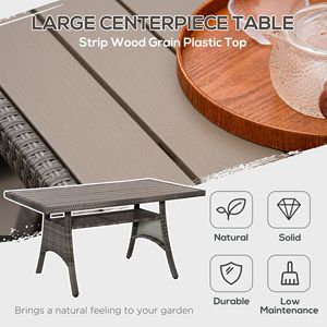 Set di Mobili da Giardino in Vimini PE a 6 Pezzi con 3 Divani, 2 Pouf e Tavolo da Pranzo con Piano in WPC a Doghe - Product Image 5