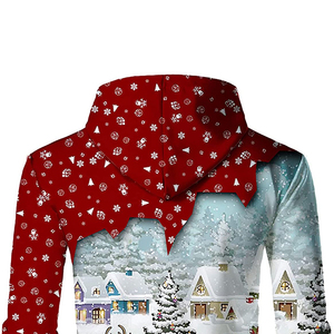 Sweat-shirt à capuche sportif 3D de Noël amusant, personnalisé, noir, rouge-blanc, en polyester, avec transfert par sublimation - Product Image 6