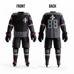 Nouvelle conception d'uniforme complet de hockey sur glace avec impression par transfert thermique, avec gants et chaussures, 100% polyester de qualité supérieure pour hommes - Product Image 1