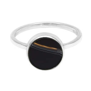 925 <b>Sterling</b> <b>Silver</b> <b>Ring</b> Oxidized With Round Cut Striped Onyx Gemstone Statement Bezel <b>Set</b> Bohemian Jewelry Perfect For Gift - Product Image 1