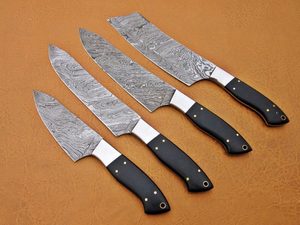 Cuchillo de chef de acero damasco y cobre con mango de madera, hoja recta, cuchillo de cocina profesional. - Product Image 3