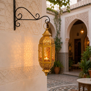 Farol Colgante Marroquí, Portavelas de Metal, Farol Vintage con Recortes, Decoración de Pared Boho, Farol Decorativo para Patio y Jardín - Product Image 6
