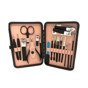 Professional Manicure Set 18 Piece Tan <b>Leather</b> Case Stainless Steel Pedicure <b>Tools</b> Comprehensive Facial Hand Foot Care Kit - Product Image 2