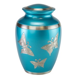 Urna Funeraria Negra con Diseño de Mariposa Azul y Flor de Cerezo para Cenizas de Adultos, Urna Conmemorativa con Bolsa de Terciopelo Gratis - Product Image 4