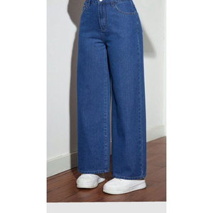 Women's High <b>Waist</b> Ripped Solid Eco-Friendly Waterproof Denim <b>Jeans</b> Casual Loose Fit Large Size Straight Wide Leg Full Length - Product Image 2