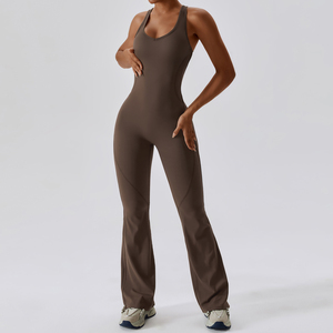 Mono sin mangas de cintura alta para mujer, negro liso, con cuello cuadrado, largo completo, control de abdomen, ajuste ceñido, poliéster, ropa deportiva - Product Image 3
