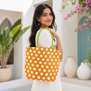 Elegante Bolso de Playa de Yute |   Bolsa de Compras con Estampado de Puntos |   Bolsa de Mano Reutilizable Ecológica con Cierre de Cremallera - Product Image 1