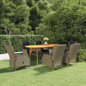 Conjunto de Comedor Grande de Madera de Acacia Marrón y Ratán PE con Acero para Uso en Jardín - Product Image 1