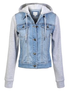 Veste à capuche en jean pour femme de haute qualité, manches longues, respirante, en coton, décontractée, pour l'hiver, avec logo personnalisé - Product Image 2