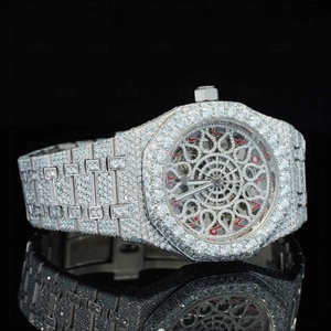 Montre Hip Hop en acier inoxydable argenté avec bracelet en moissanite et cadran rouge à chiffres arabes, couleur et clarté DE-VVS, montre de créateur pour homme - Product Image 5