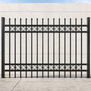 Panneau de clôture de sécurité moderne Sparxwizz en fer noir thermolaqué avec pointe en forme de lance et design géométrique annulaire pour extérieur - Product Image 4