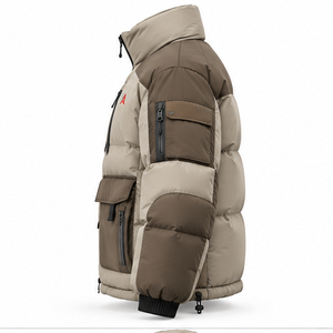 Chaqueta Acolchada Utilitaria para Hombre, Modelo 2026, Color Beige Marrón, Estilo Táctico, Múltiples Bolsillos, Cuello Alto, Abrigo de Invierno Grueso, OEM - Product Image 4