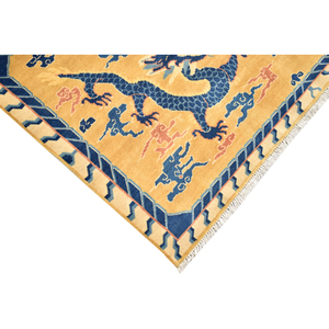 Tapis d'appoint oriental en laine fait main 9x12 - Motif vase chinois traditionnel, tapis vintage noué à la main pour salon - Product Image 3