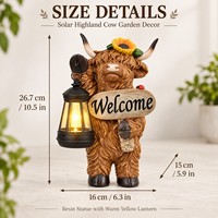 Décorations de jardin Vache des Highlands, Statue de vache de ferme solaire pour porche avec panneau de bienvenue, Fournisseur d'usine