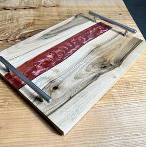 Luxury Resin Art & Solid Acacia Wood Serving Tray with Heavy-Duty Metal Handles for Kitchen, Dining, <b>Coffee</b> <b>Table</b> & Housewarming - Product Image 3
