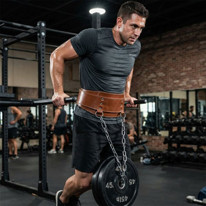 Custom Logo Genuine Leather Unisex Dipping Belt Professional Weightlifting Gear Adjustable <b>Chain</b> Enhanced Support Stability Belt - Product Image 6