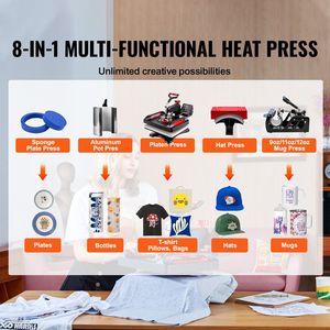 Macchina per Sublimazione 8 in 1 con Pressa a Caldo, 12 X 15 Pollici, Rotazione a 360 Gradi, per Magliette, Cappelli, Penne, 110V - Product Image 2